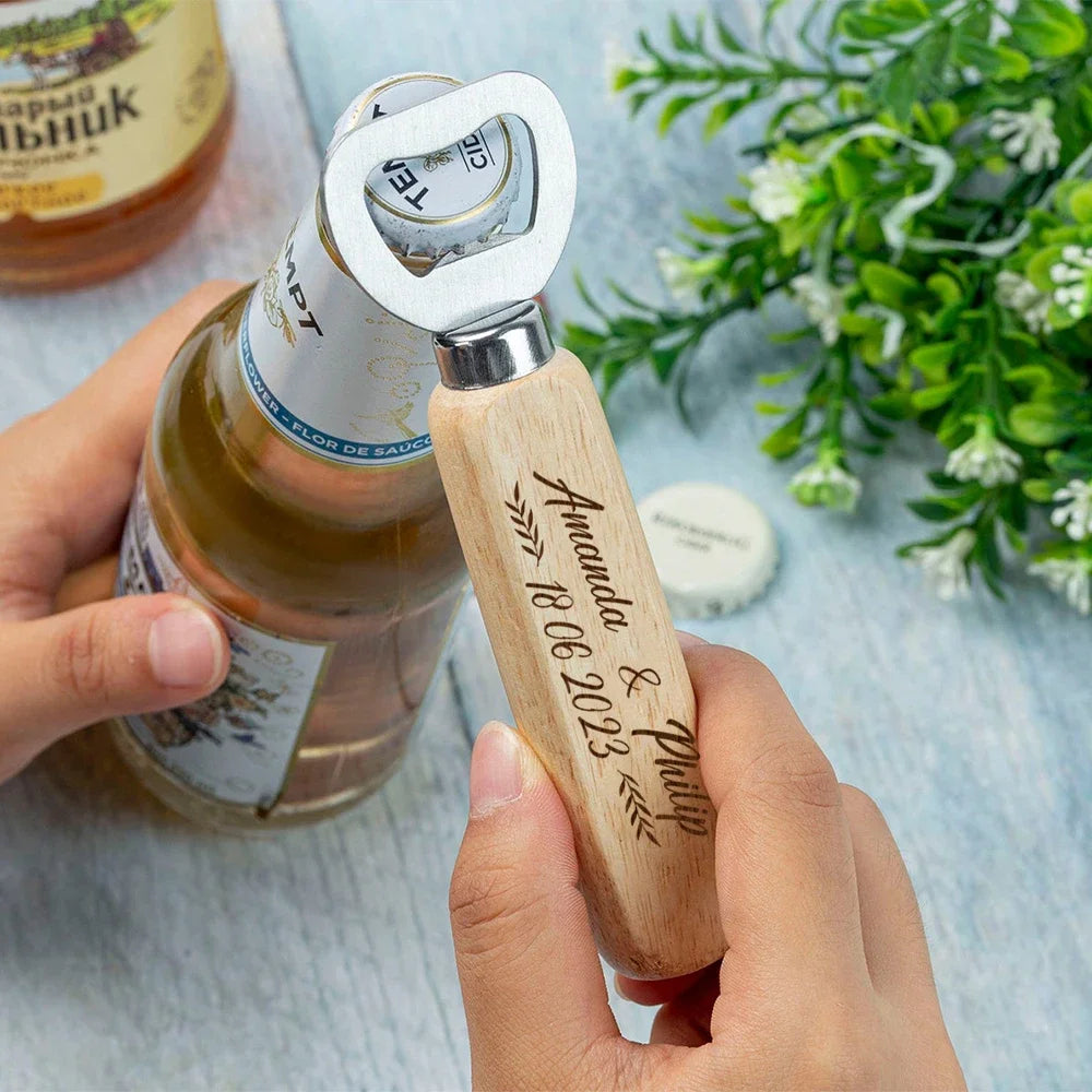 Wedding Favor Custom Engraved Wood Bottle Openers Wedding Party Souvenir Customized Beer Opener Personalized Wedding Gifts