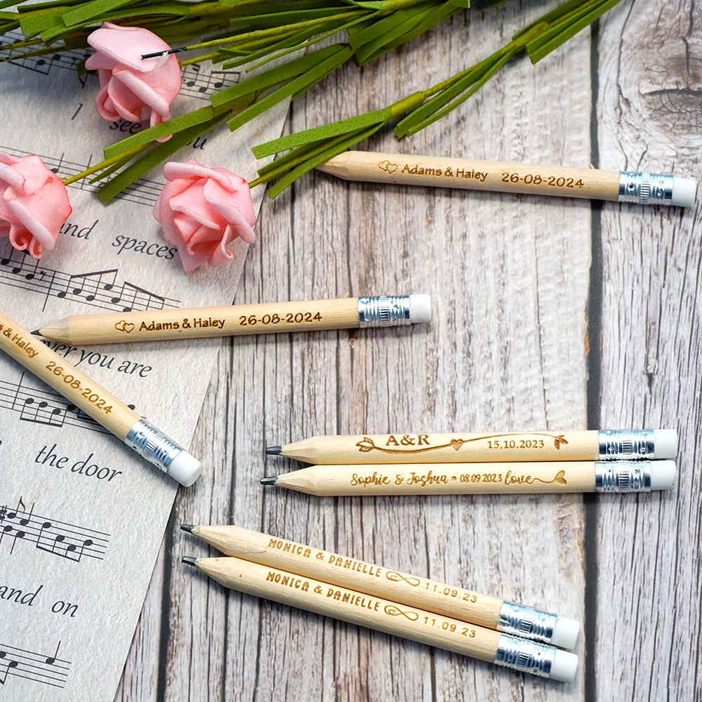 Personalized Rustic Wedding Wooden Pencils in Bulk Wedding Favors for Guests Engraved Natural Golf Pencil Printed with LOGO